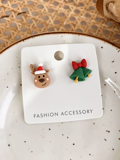 E Elk bell Alloy Multi Color Enamel Christmas Seris Cute Stud Earring