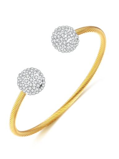 1033 Steel Bracelet Gold Stainless steel Cubic Zirconia Ball Minimalist Cuff Bangle