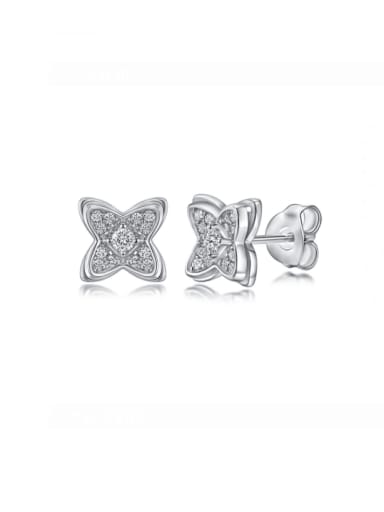 925 Sterling Silver Cubic Zirconia Double Layer Clover Dainty Stud Earring