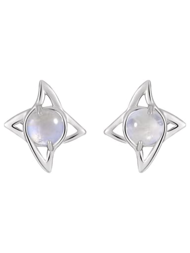 Natural Moonlight Stone 925 Sterling Silver Moonstone Star Vintage Stud Earring