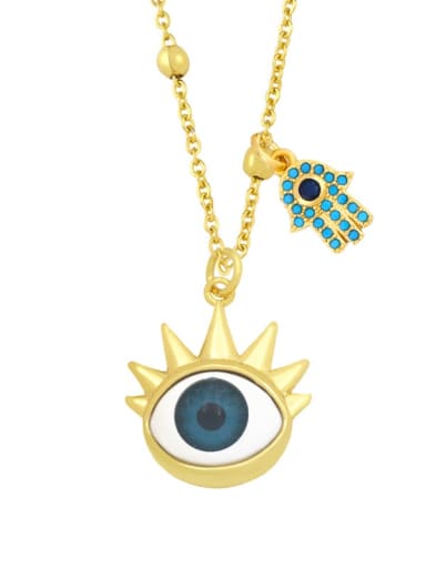 Brass Enamel Evil Eye Vintage Palm Pendant Necklace
