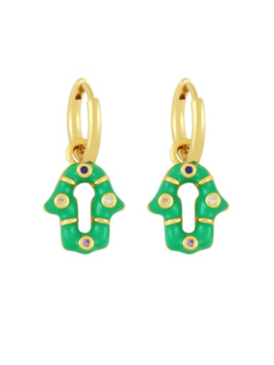 green Brass Enamel Geometric Vintage Huggie Earring