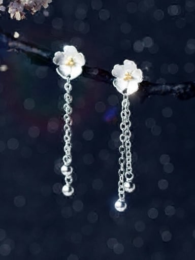 925 Sterling Silver Bead Flower Minimalist Drop Earring