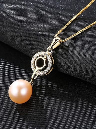 Pink 6f07 925 Sterling Silver  3A Zicon Freshwater Pearl Geometric Pendant Necklace