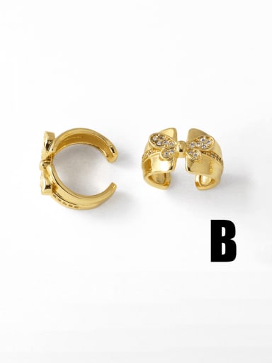 B Brass Cubic Zirconia Geometric Hip Hop Clip Earring