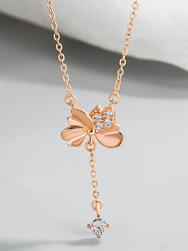 925 Sterling Silver Rhinestone Butterfly Minimalist  Tassel Necklace