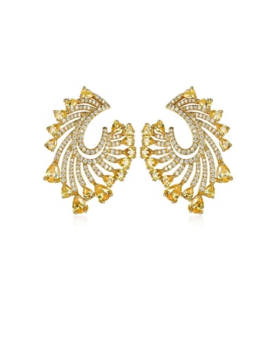 gold Copper Cubic Zirconia Geometric Luxury Stud Earring