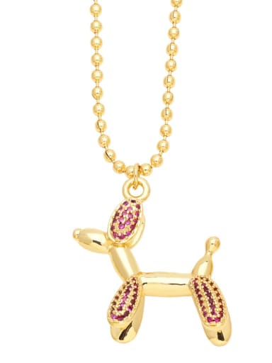 Rose red Brass Cubic Zirconia Dog Hip Hop Necklace