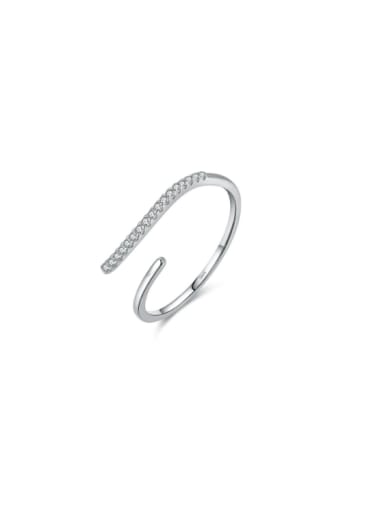 925 Sterling Silver Cubic Zirconia Geometric Line Minimalist Band Ring