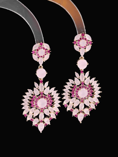 Pink Rose Brass Cubic Zirconia Flower Luxury Drop Earring