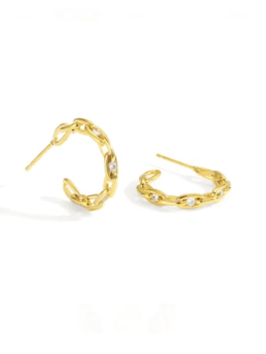 Brass Cubic Zirconia Hollow Geometric Minimalist Gold Chain Circle  Stud Earring