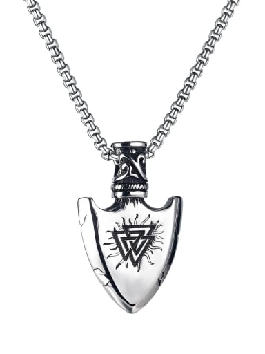 Titanium Steel  Vintage Shield Men's Pendant   Necklace
