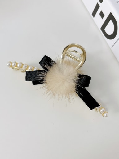 Beige 11.5cm Alloy Imitation Pearl Trend Bowknot Jaw Hair Claw