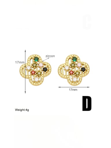 D Brass Cubic Zirconia Heart Cute Stud Earring