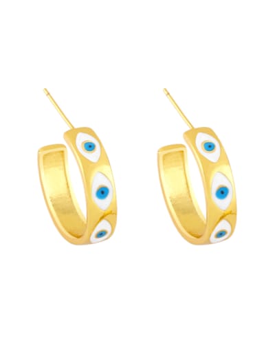 white Brass Enamel Evil Eye Minimalist Stud Earring