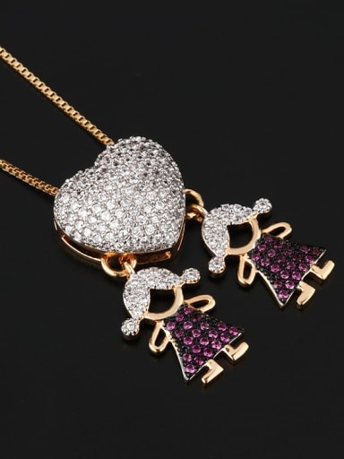 Brass Cubic Zirconia Heart Cute boy and gril pendant Necklace
