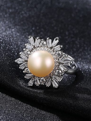 Pink 10A11 925 Sterling Silver Freshwater Pearl  Flower Trend Band Ring