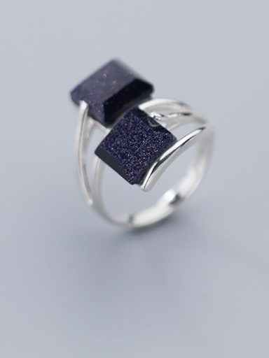 925 Sterling Silver Obsidian Black Geometric Minimalist Free Size  Ring