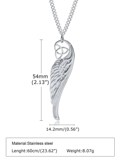 Steel pendant 60CM with chain Stainless steel Feather Hip Hop Necklace