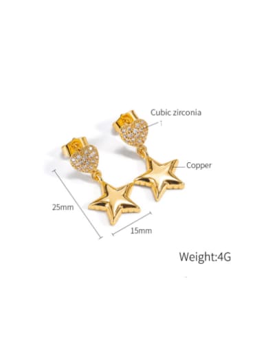 KE790 Copper Earrings Star Brass Cubic Zirconia Pentagram Minimalist Drop Earring