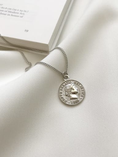 925 Sterling Silver Retro Round Coin Pendant Necklace