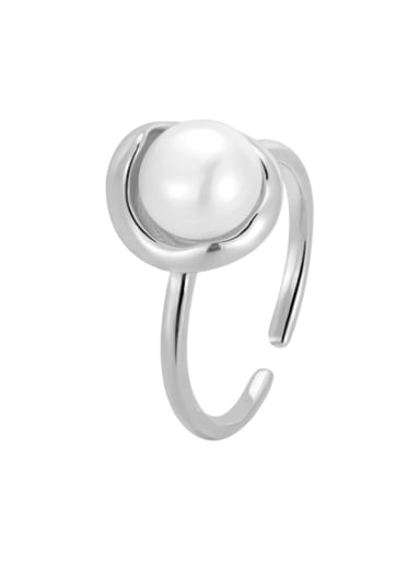 White Gold Pea Pearl Ring 925 Sterling Silver Imitation Pearl Flower Vintage Band Ring