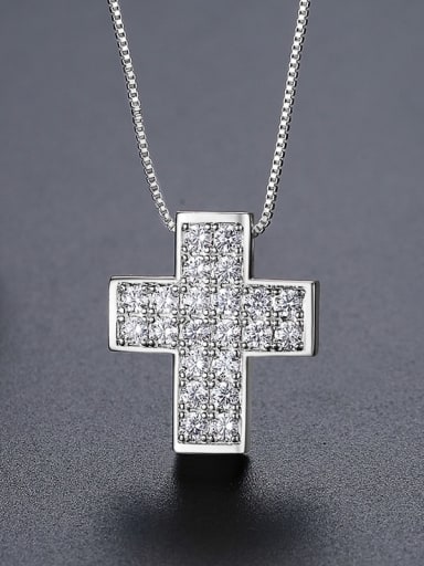 N23082711 Rh Brass Cubic Zirconia Cross Dainty Regligious Necklace
