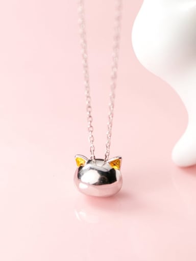 925 Sterling Silver Cute hollow cat pendant Necklace