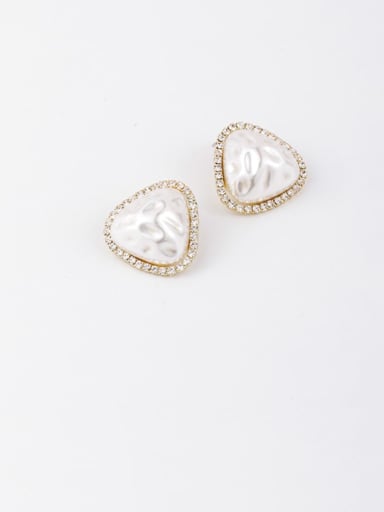 Zinc Alloy Imitation Pearl White Triangle Minimalist Stud Earrings