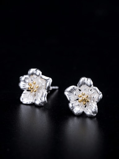 Colorful pear flower earrings 925 Sterling Silver Flower Vintage Stud Earring