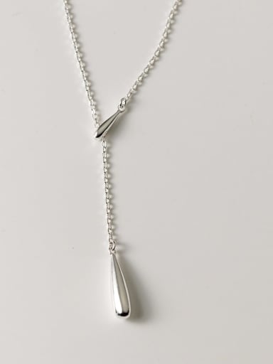 Silver 925 Sterling Silver Water Drop  Minimalist Tassel Necklace
