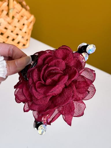 Dark red 13cm Fabric Trend Flower Alloy Resin Multi Color Jaw Hair Claw