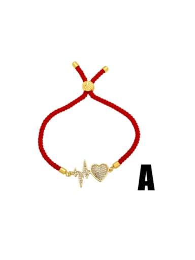 A Brass Cubic Zirconia Heart Cute Handmade Weave Bracelet
