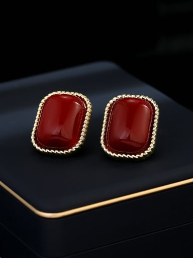 Rectangle red Brass Geometric Minimalist Stud Earring