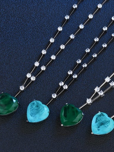 Sky blue (Platinum) Copper Glass Stone Heart Vintage Necklace