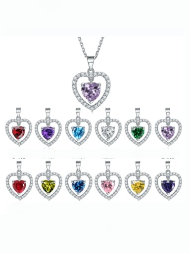 custom 925 Sterling Silver Birthstone Heart Dainty Necklace