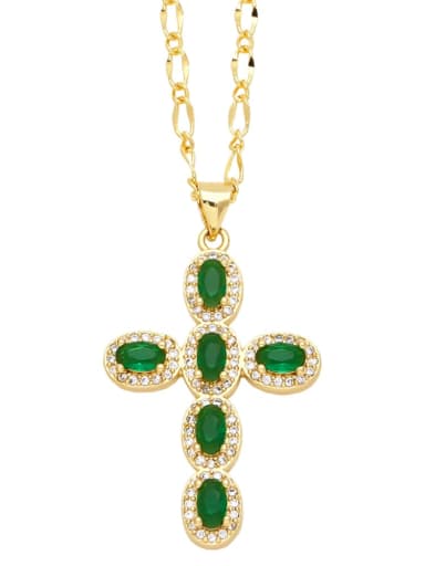 green Brass Cubic Zirconia Cross Hip Hop Necklace