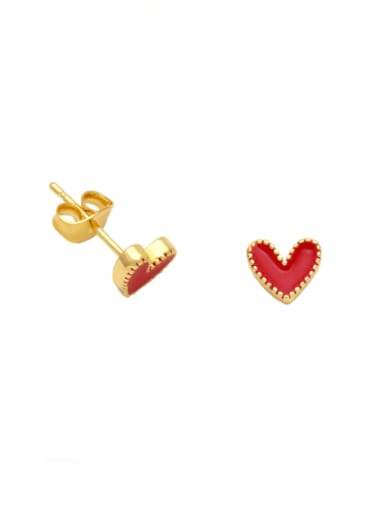 red Brass Enamel Heart Minimalist Stud Earring