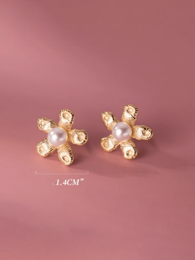 Gold 925 Sterling Silver Imitation Pearl Flower Trend Stud Earring