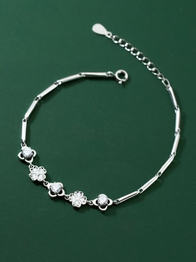 925 Sterling Silver Cubic Zirconia Flower Dainty Link Bracelet