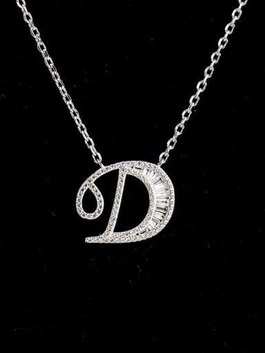 D 925 Sterling Silver Cubic Zirconia Letter Dainty Necklace