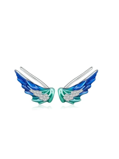 925 Sterling Silver Enamel Wing Cute Stud Earring