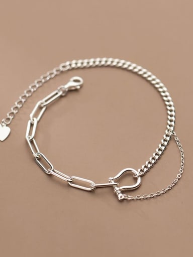 925 Sterling Silver  Vintage Asymmetric chain  Link Bracelet