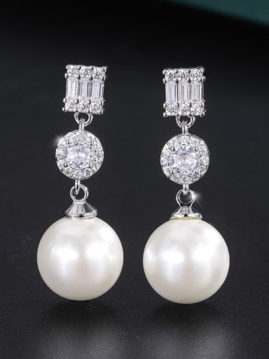 Platinum earrings Brass Imitation Pearl Minimalist Geometric Earring and Pendant Set