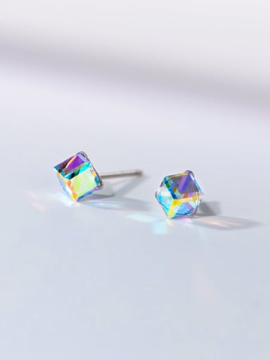 925 Sterling Silver Crystal Square Minimalist Stud Earring