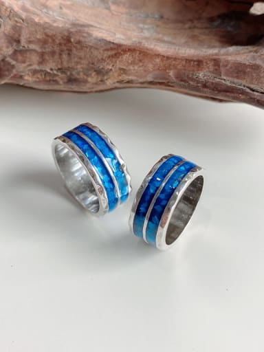 925 Sterling Silver Rhinestone Blue Round Minimalist Band Ring