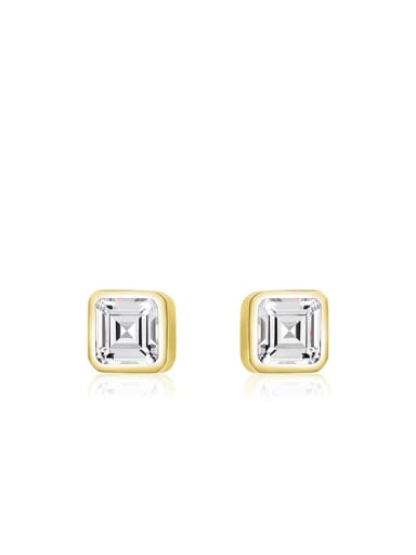 RHE649G 925 Sterling Silver Cubic Zirconia Minimalist Square  Earring Ring and Necklace Set