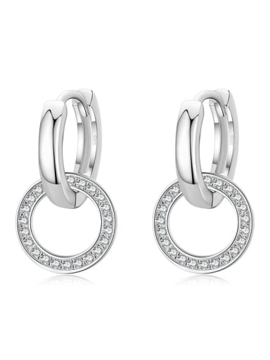 925 Sterling Silver Rhinestone  Minimalist Double Ring Huggie Earring