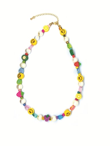 Freshwater Pearl Multi Color Polymer Clay Friut Bohemia Necklace