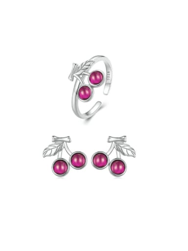 custom 925 Sterling Silver Cubic Zirconia Cute Friut  Ring And Earring Set